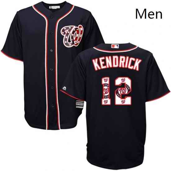 Mens Majestic Washington Nationals 12 Howie Kendrick Authentic Navy Blue Team Logo Fashion Cool Base MLB Jersey